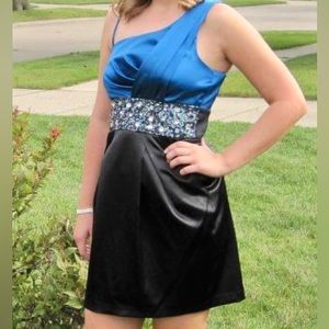 Blue and Black Jeweled Homecoming Dress